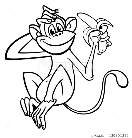 Cartoon funny monkey chimpanzee outlined. Vector illustration Cartoon funny monkey chimpanzee outlined. Vector illustration 139801355
