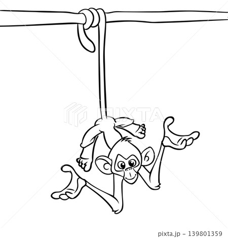Cartoon funny monkey chimpanzee outlined. Vector illustration Cartoon funny monkey chimpanzee outlined. Vector illustration 139801359