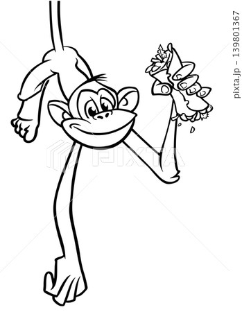 Cartoon funny monkey chimpanzee outlined. Vector illustration 139801367