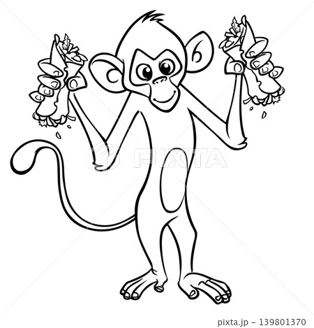 Cartoon funny monkey chimpanzee outlined. Vector illustration Cartoon funny monkey chimpanzee outlined. Vector illustration 139801370