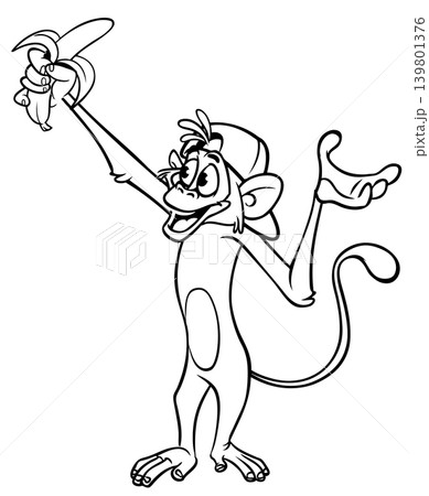 Cartoon funny monkey chimpanzee outlined. Vector illustration 139801376