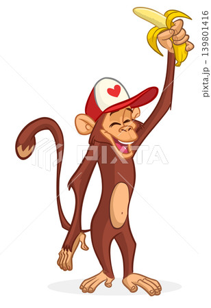 Cartoon funny monkey chimpanzee. Vector illustration isolated on white Cartoon funny monkey chimpanzee. Vector illustration isolated on white 139801416