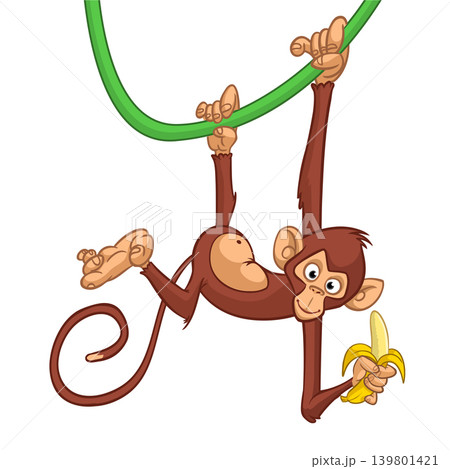 Cartoon funny monkey chimpanzee. Vector illustration isolated on white Cartoon funny monkey chimpanzee. Vector illustration isolated on white 139801421