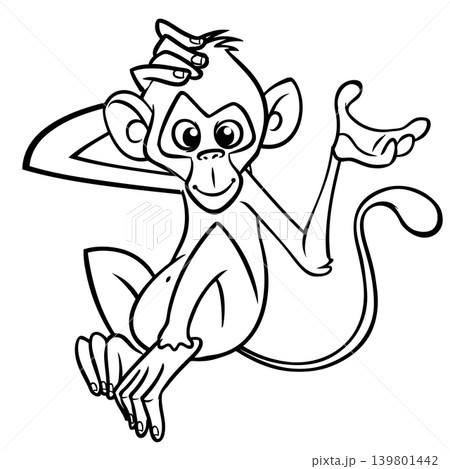 Cartoon funny monkey chimpanzee outlined. Vector illustration 139801442