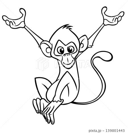 Cartoon funny monkey chimpanzee outlined. Vector illustration 139801443