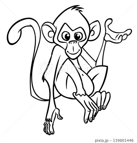 Cartoon funny monkey chimpanzee outlined. Vector illustration 139801446