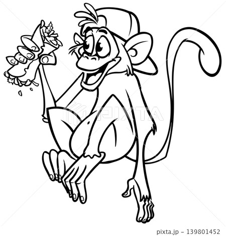 Cartoon funny monkey chimpanzee outlined. Vector illustration 139801452