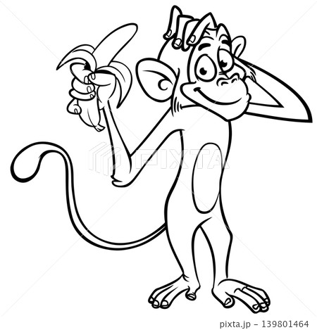 Cartoon funny monkey chimpanzee outlined. Vector illustration 139801464
