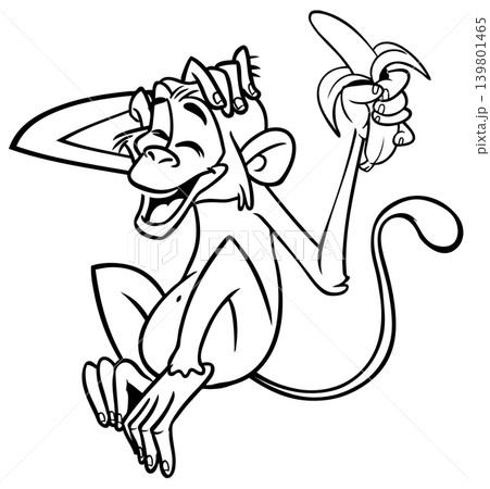 Cartoon funny monkey chimpanzee outlined. Vector illustration Cartoon funny monkey chimpanzee outlined. Vector illustration 139801465