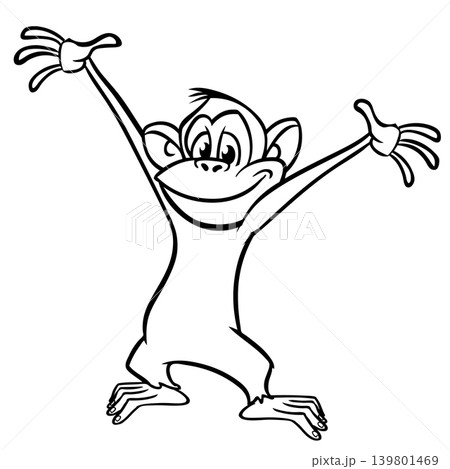 Cartoon funny monkey chimpanzee outlined. Vector illustration Cartoon funny monkey chimpanzee outlined. Vector illustration 139801469