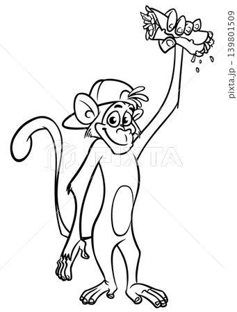 Cartoon funny monkey. Vector illustration of happy monkey chimpanzee Cartoon funny monkey. Vector illustration of happy monkey chimpanzee 139801509