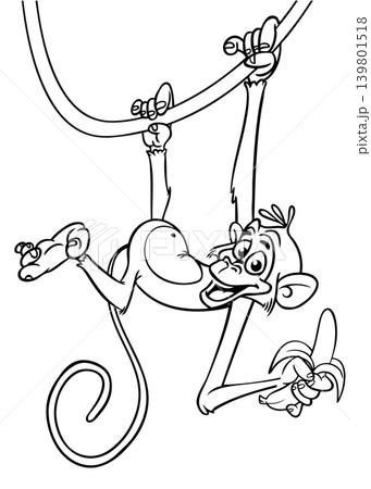 Cartoon funny monkey. Vector illustration of happy monkey chimpanzee 139801518