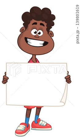 Cute cartoon african-american of indian boy child holding blank paper. Vector illustration Cute cartoon african-american of indian boy child holding blank paper. Vector illustration 139801619