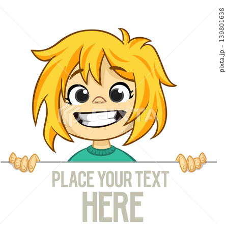 Cute cartoon girl child holding blank paper or advertisement board for text. Vector illustration Cute cartoon girl child holding blank paper or advertisement board for text. Vector illustration 139801638
