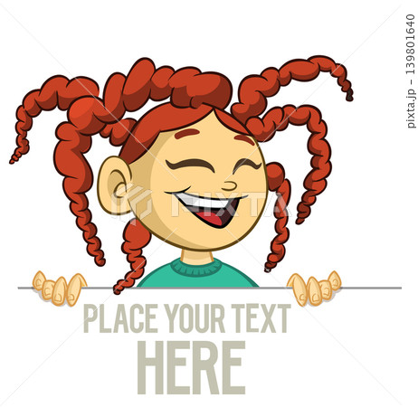 Cute cartoon girl child holding blank paper or advertisement board for text. Vector illustration Cute cartoon girl child holding blank paper or advertisement board for text. Vector illustration 139801640