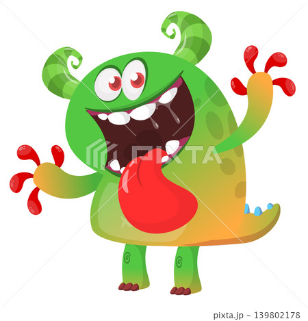 Cartoon scary monster showing tongue . Vector illustration isolated on white. Halloween design 139802178