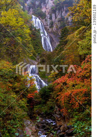 北海道東川町 天人峡の羽衣の滝と紅葉の絶景 日本の滝百選 北海道東川町 天人峡の羽衣の滝と紅葉の絶景 日本の滝百選 139802189