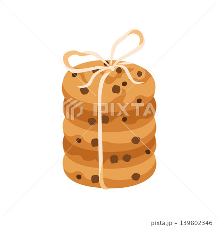 Hand-drawn illustration of homemade biscuit cookies with chocolate drops for packaging, menu, cafe, seasonal offer, bakery Hand-drawn illustration of homemade biscuit cookies with chocolate drops for packaging, menu, cafe, seasonal offer, bakery 139802346