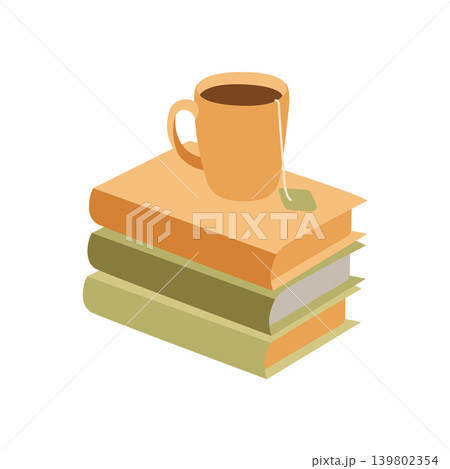 Hand-drawn cozy autumn illustration of books and tea for book lovers, book club, packaging and fall vibes cozy projects Hand-drawn cozy autumn illustration of books and tea for book lovers, book club, packaging and fall vibes cozy projects 139802354