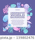 Colorful background with cute cartoon sea animals. Whale, jellyfish, octopus, fish, seahorse, turtle, crab, star. Children's vector illustration for the design of poster, flyer, postcard, invitation 139802476