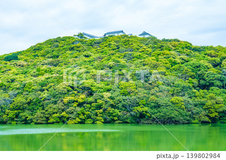 熊本県苓北町　袋池と山上の富岡城 139802984