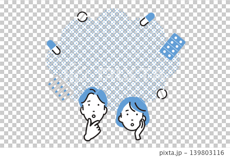 薬について考える男性と女性 薬について考える男性と女性 139803116