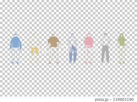 色々な立ち姿の人物たちのゆるい手描きイラストセット(カラフル) 色々な立ち姿の人物たちのゆるい手描きイラストセット(カラフル) 139803190