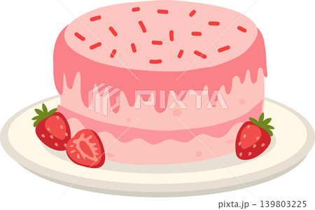 Pink strawberry birthday cake illustration for bakery menu and greeting card Pink strawberry birthday cake illustration for bakery menu and greeting card 139803225