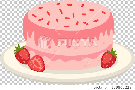 Pink strawberry birthday cake illustration for bakery menu and greeting card Pink strawberry birthday cake illustration for bakery menu and greeting card 139803225