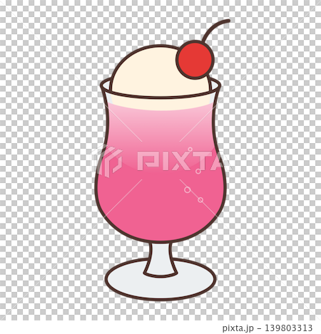 チェリーアイスクリームのピンクのクリームソーダ 線ありフラットデザインイラスト チェリーアイスクリームのピンクのクリームソーダ 線ありフラットデザインイラスト 139803313