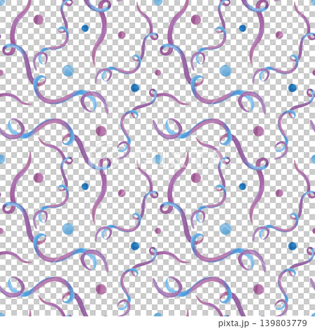 Seamless pattern with hand-painted watercolor serpentine ribbons and scattered confetti dots on a isolated background. This repeatable background is perfect for party invitations, birthday cards Seamless pattern with hand-painted watercolor serpentine ribbons and scattered confetti dots on a isolated background. This repeatable background is perfect for party invitations, birthday cards 139803779