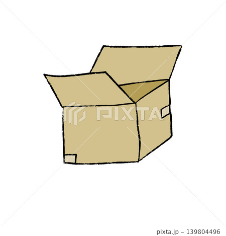 Open cardboard box, brown paper package for shipping and storage, delivery service container. Empty box isolated on white, warehouse moving transport element. Cardboard box parcel. 139804496
