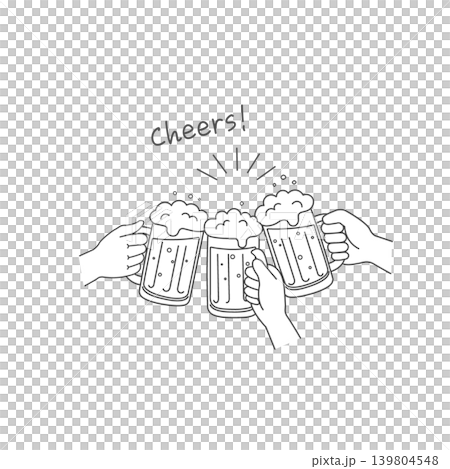 Black and white illustration of a toast: beer, beer mug Black and white illustration of a toast: beer, beer mug 139804548