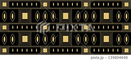 Art Deco Seamless Pattern with Gold Geometric Shapes on Black Background 139804698