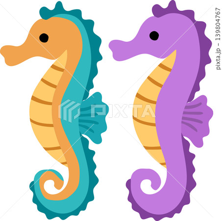 Pair of Cartoon Sea Horses with Bright Colors and Playful Design, Isolated on White Background Pair of Cartoon Sea Horses with Bright Colors and Playful Design, Isolated on White Background 139804767