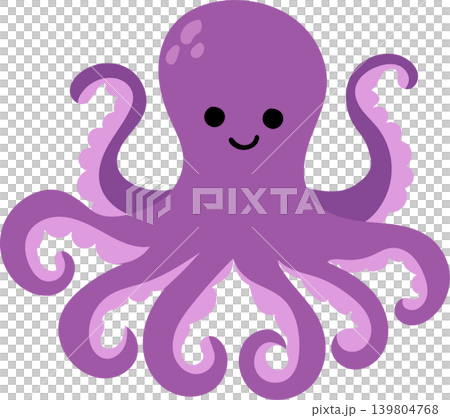 Cute Cartoon Octopus Illustration with Smiling Face in Purple Color Cute Cartoon Octopus Illustration with Smiling Face in Purple Color 139804768