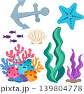 Vibrant Sea Life Illustration with Coral Starfish and Marine Plants	 139804778
