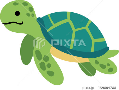Adorable Cartoon Turtle Illustration with Green Shell and Cute Expression	 139804788