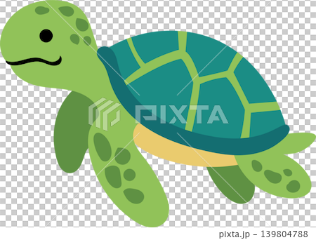 Adorable Cartoon Turtle Illustration with Green Shell and Cute Expression	 139804788