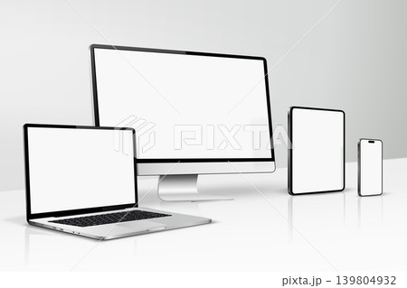 Computer display, laptop, digital tablet, smartphone blank screen on a desk 139804932