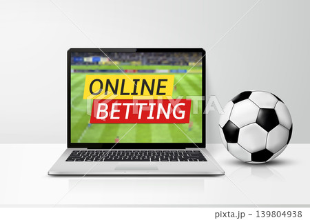 Online betting promotion displayed on a laptop screen in live soccer match 139804938