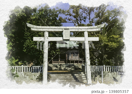 水彩画風 杵築城 青筵神社 鳥居 大分県杵築市 水彩画風 杵築城 青筵神社 鳥居 大分県杵築市 139805357
