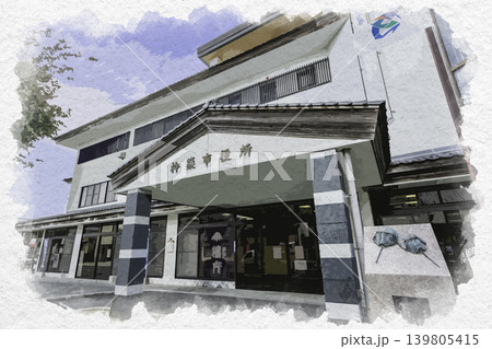 水彩画風 杵築市役所 大分県杵築市 水彩画風 杵築市役所 大分県杵築市 139805415