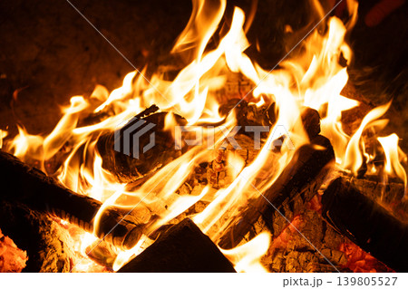 Horizontal Background of Firewood Heating up with Bright Flames. Horizontal Background of Firewood Heating up with Bright Flames. 139805527