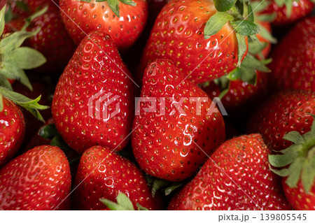 Fresh ripe strawberries background top view Fresh ripe strawberries background top view 139805545
