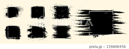 Grunge paint brush stroke frames set. Black ink splash banners collection Grunge paint brush stroke frames set. Black ink splash banners collection 139806456
