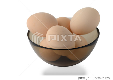 Chicken Eggs in Glass Plate Isolated on White Background Chicken Eggs in Glass Plate Isolated on White Background 139806469
