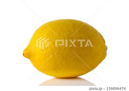 Whole Ripe Lemon Isolated on White Background with Copy Space 139806474