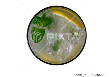 Top View of Cuban Mojito Cocktail on White Background Top View of Cuban Mojito Cocktail on White Background 139806630