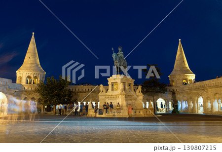 Budapest Night View of Fisherman's Bastion with Statue 139807215